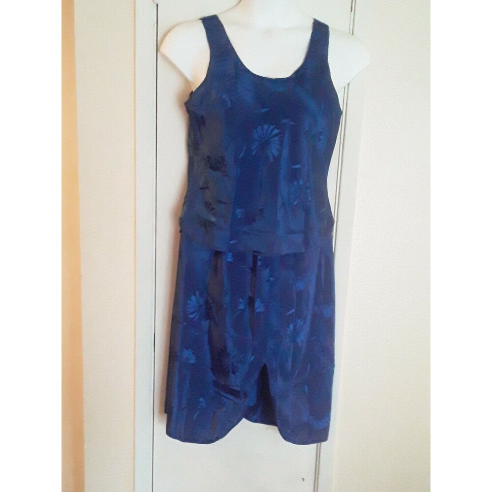 Vintage Deena Womens Chemise and Half Slip Royal Blue, Floral USA Size Large